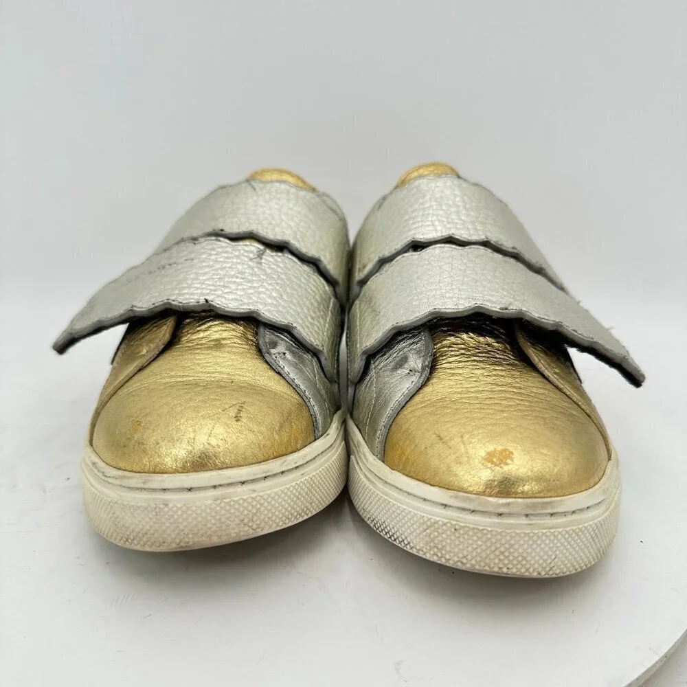 Fendi Women EU 36 US 6 Gold Silver Mixed Leather Low Top Shoes Sneakers